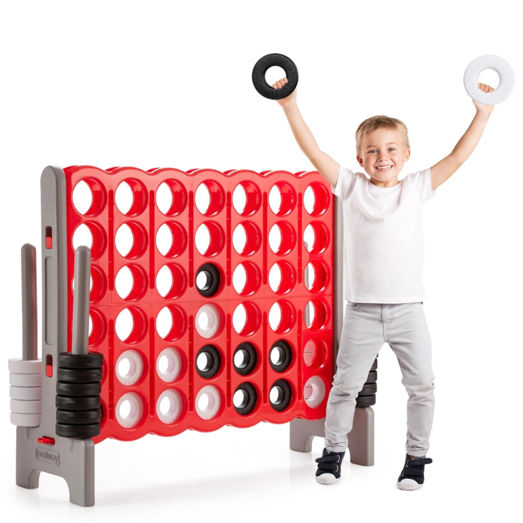 Forza 4 gigante con 42 anelli giganti dispositivo di scorrimento a sgancio rapido, Gioco per bambini adulti Rosso-Giochi su prato