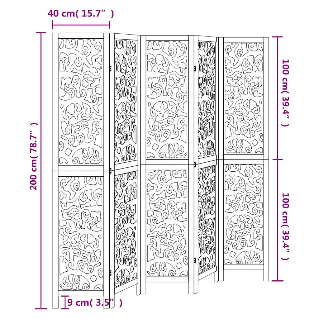 Divisorio Ambienti | Divider per stanze | Paravento 5Pannelli Bianco Legno Massello di Paulownia