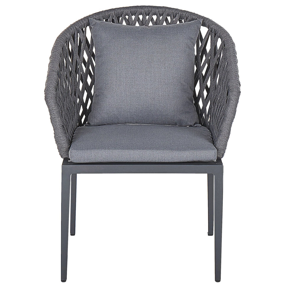 Set di 2 Sedie da Pranzo da Giardino Struttura in Metallo Grigio con Cuscini Intreccio di Corda Design Moderno