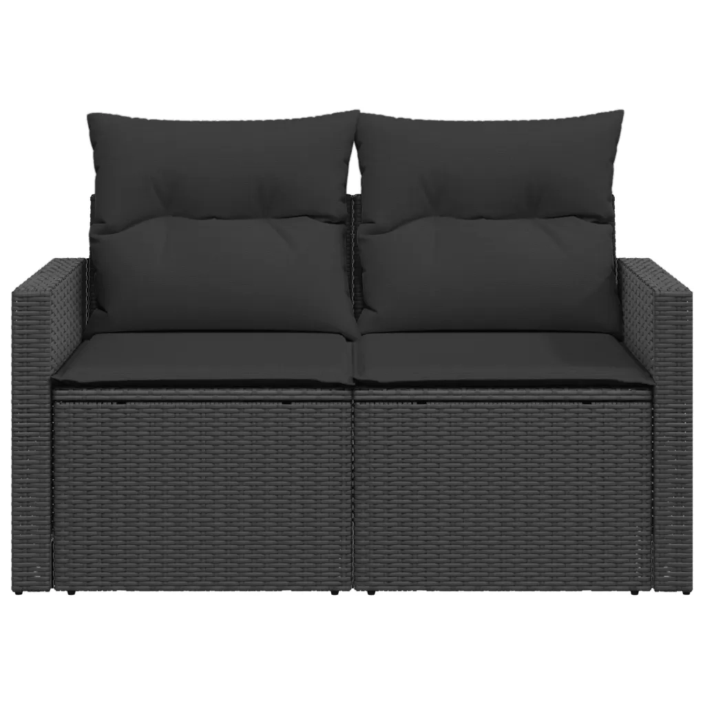Divano da Giardino con Cuscini a 2 Posti-Sofa da Giardino-Divano da esterno Nero in Polyrattan 223346