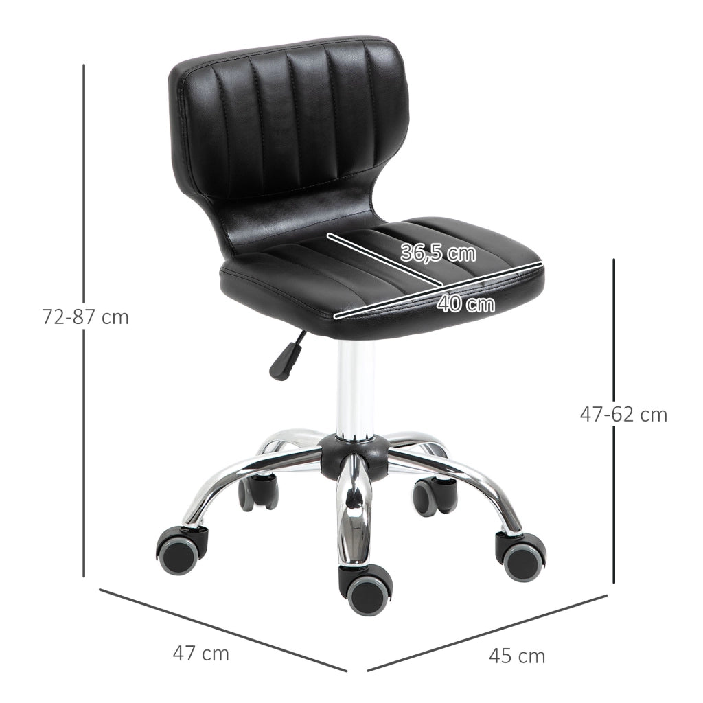 Sgabello Girevole con Ruote ¨C Minimal ¨C Nero, Rivestimento Sintetico, Altezza Regolabile 47-62 cm