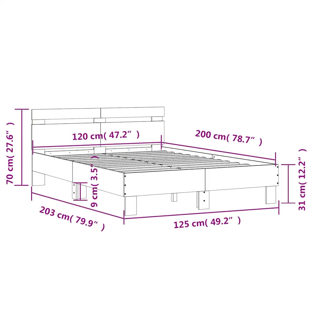 Letto matrimoniale | Letto per adulti | Giroletto Testiera Grigio Cemento 120x200 cm Legno Multistrato