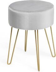 Sgabello Velluto, Ottomano Poggiapiedi, Rotondo, con Gambe in Metallo, Moderno per Soggiorno, Camera e Camerino, Portata di 100 kg, 39x39x46 cm, 4 Colori Disponibili (Grigio)