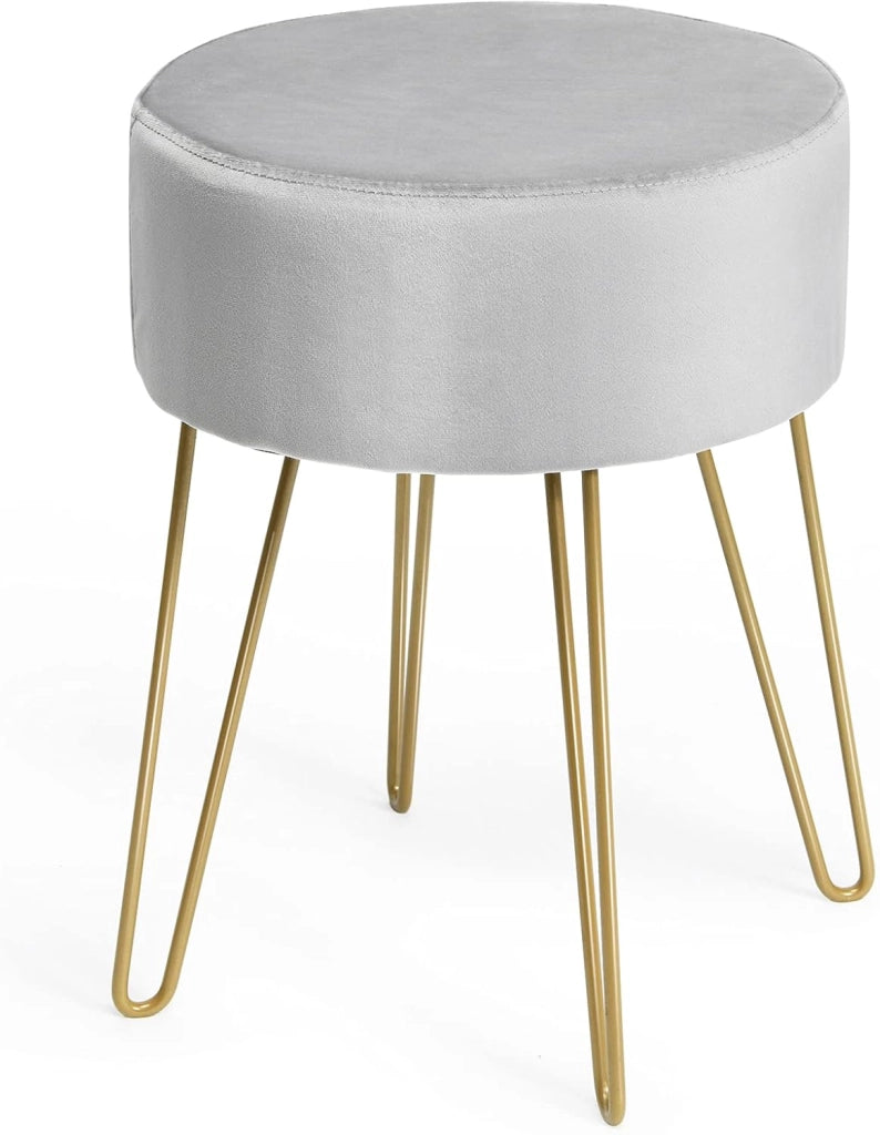 Sgabello Velluto, Ottomano Poggiapiedi, Rotondo, con Gambe in Metallo, Moderno per Soggiorno, Camera e Camerino, Portata di 100 kg, 39x39x46 cm, 4 Colori Disponibili (Grigio)