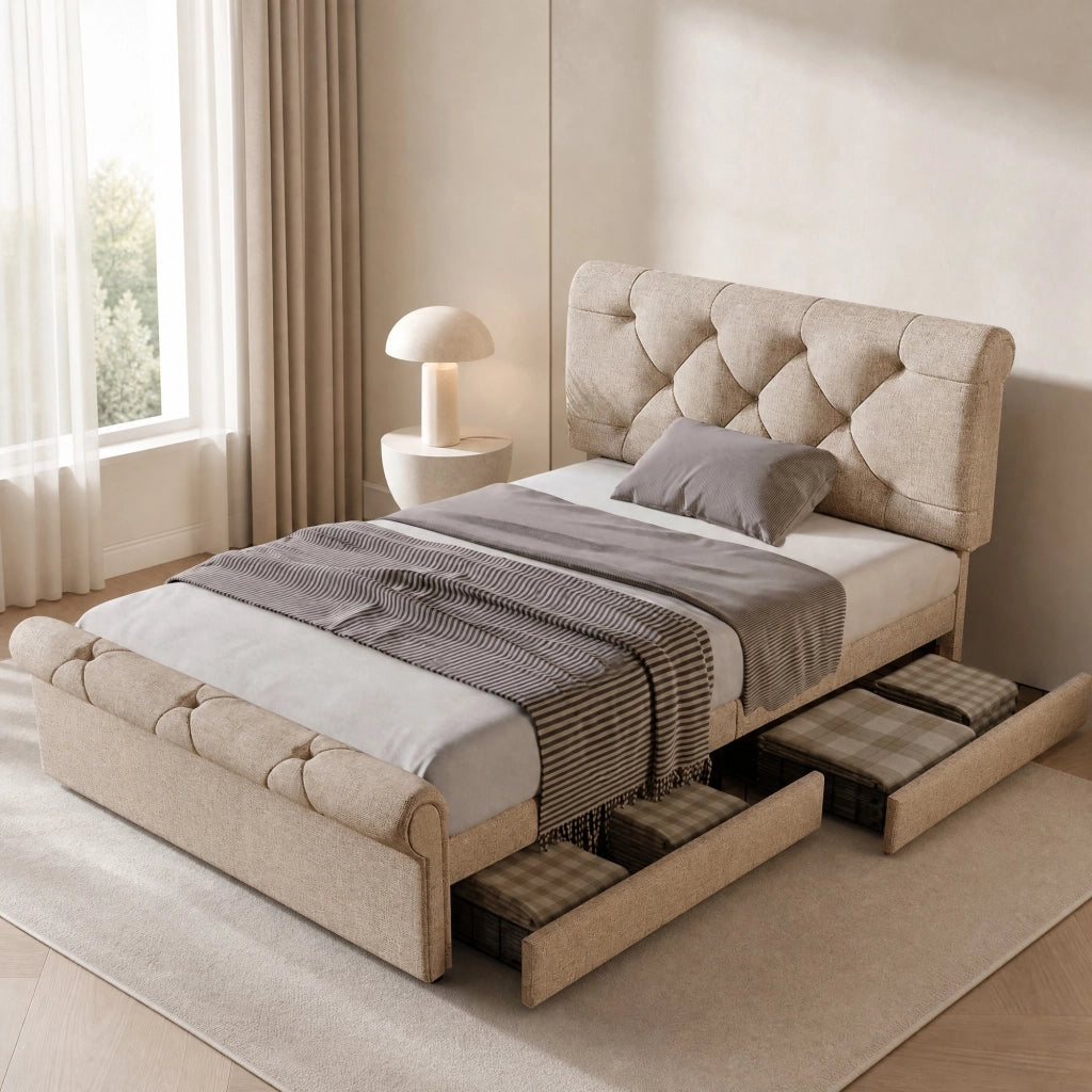 Letto singolo 90x200 cm con 2 cassetti e testiera regolabile