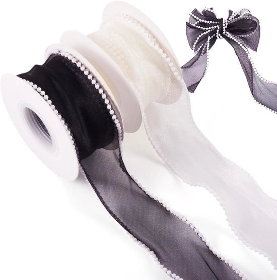 Lint a rete 40 mm largo - Organza - Chiffon - Decorazione - 2 rotoli da 4,5 m - Lint decorativo