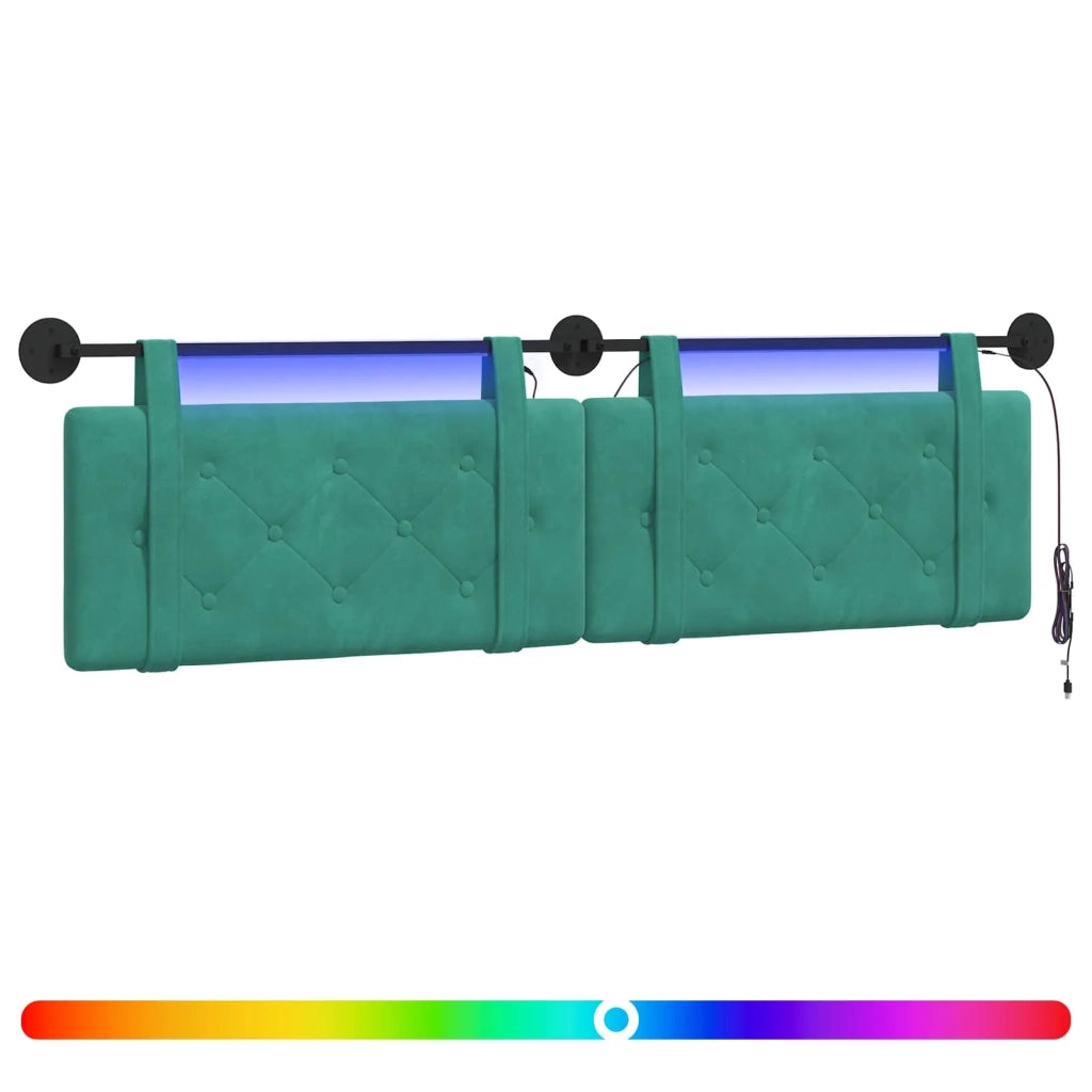 Testiera sospesa Con luce LED Turchese Velluto 3424229