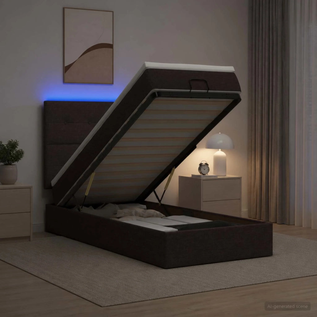 Letto Ottomano con Materasso e LED Marrone Scuro 100 x 200 cm 3458051