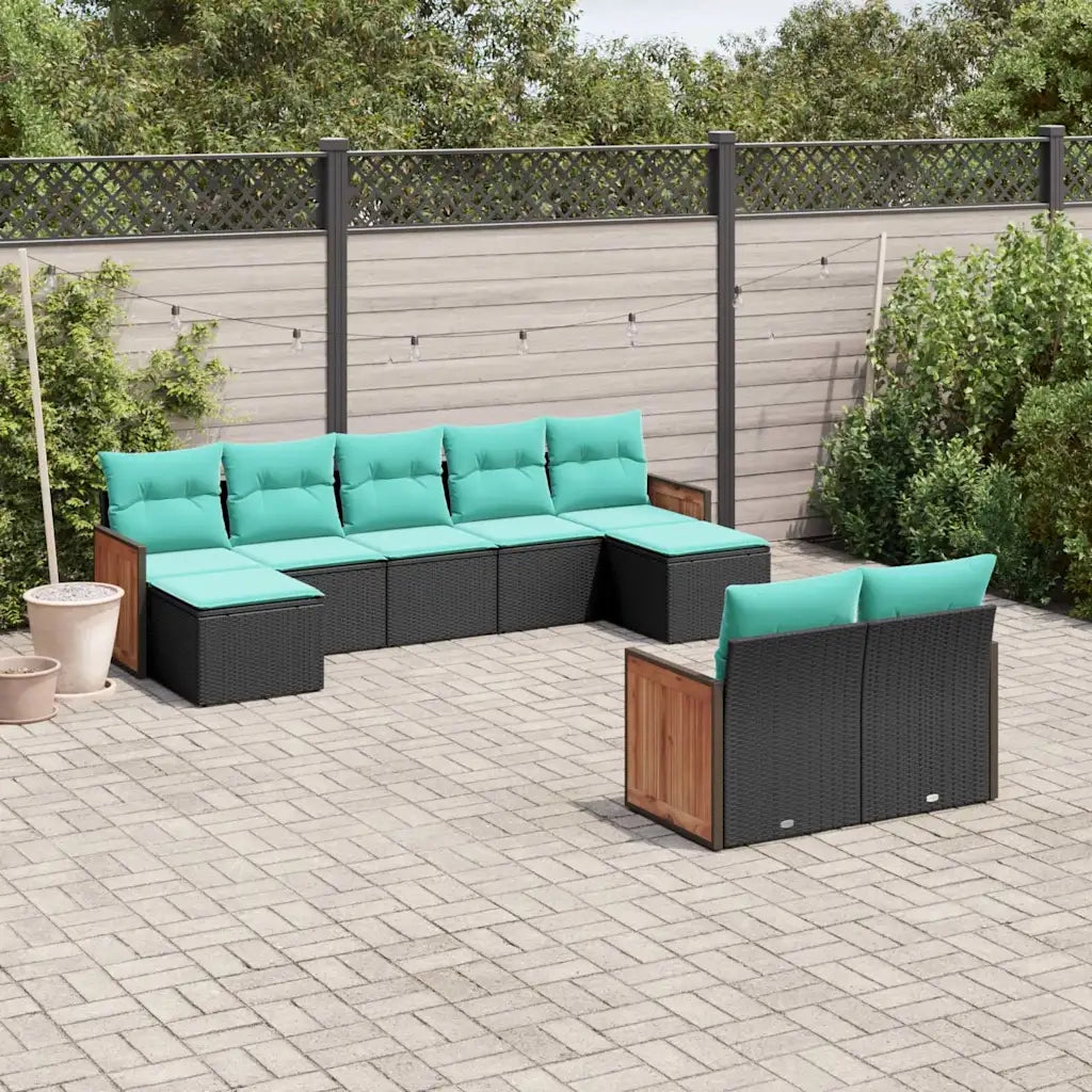 Set Divani da Giardino 9 pz con Cuscini Nero in Polyrattan 3228080