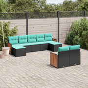Set Divani da Giardino 9 pz con Cuscini Nero in Polyrattan 3228080