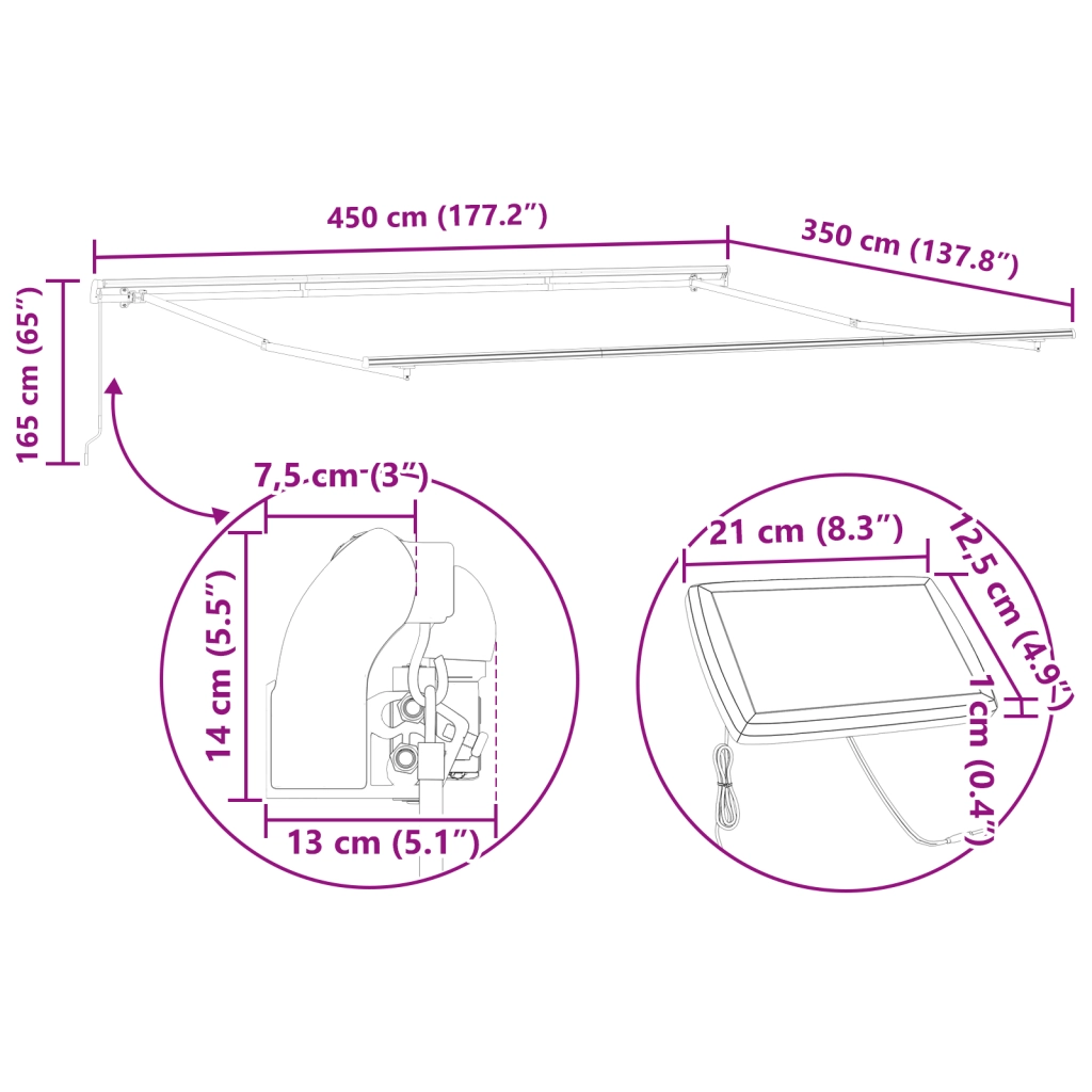 Tenda Retrattile Manuale  con LED Bianca 450x350 cm