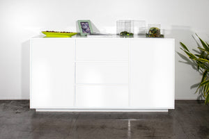 Credenza 2 Ante + 3 Cassetti 160x41,4x86 cm Bloom Bianco Lucido