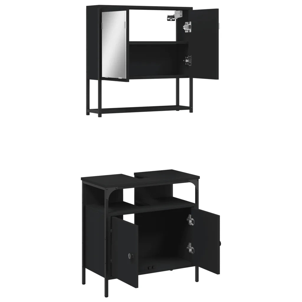 Set Mobili da Bagno 2 pz Nero in Legno Multistrato 3214655