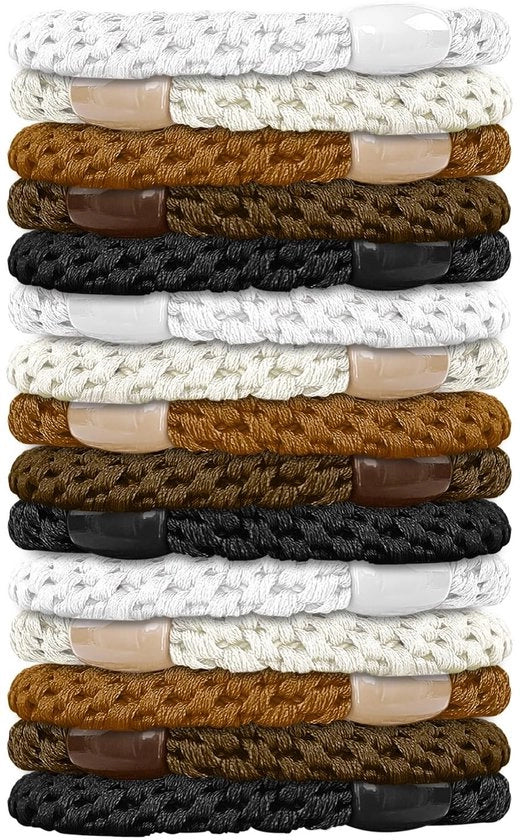 15 pacchi di elastici per capelli, colori misti, elastici senza danneggiamento, adatti per capelli fini/grassi/midi/lunghe (castano)