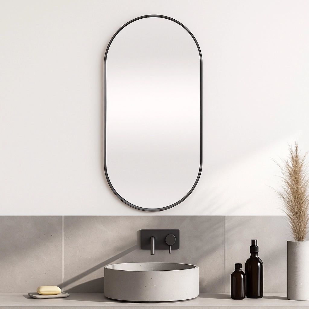 Specchio da Parete Picciano Ovale 40 x 80 cm Nero opaco [en.casa]