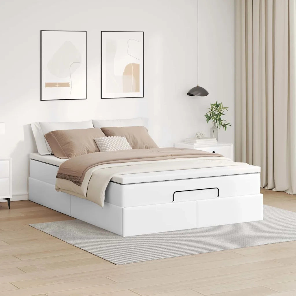 Struttura Letto Pouf con Materasso Bianco 140x200 cm Similpelle 3311042