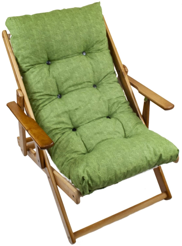 MAURY'S POLTRONA RELAX VERDE TINTA UNITA COMODONA IN LEGNO 3POSIZIONI CON CUSCINO IMBOTTITO