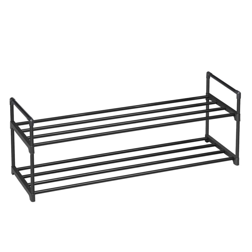 Scarpiera in metallo a 2 ripiani per 10 paia di scarpe per soggiorno ingresso e spogliatoio 92 x 30 x 33 cm nero 12_0005485