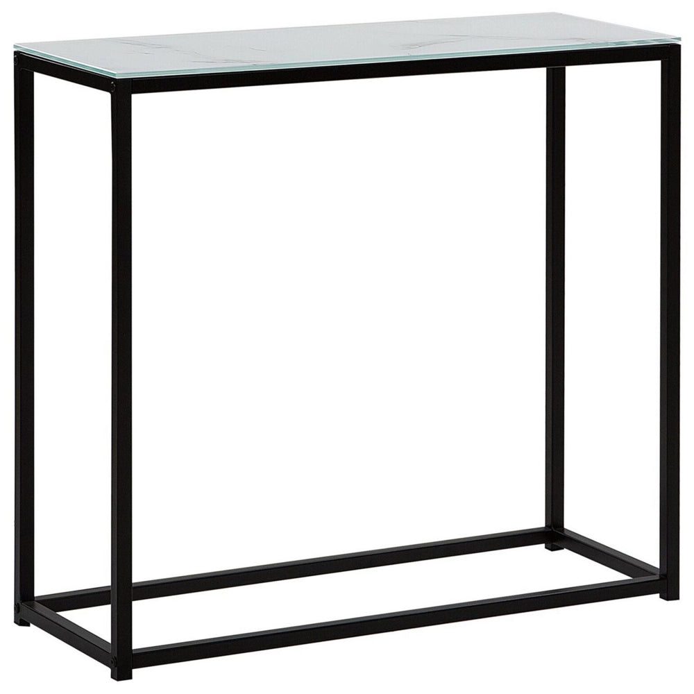 Consolle Effetto Marmo Bianco Piano In Vetro Temperato Base In Metallo Nero Glam Moderno Soggiorno Camera Da Letto Corridoio