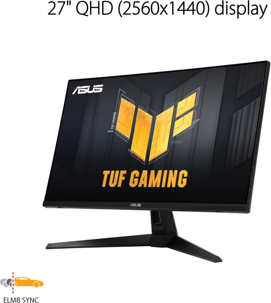 ASUS TUF Gaming VG27AQ3A Monitor Gaming 27” pollici, QHD (2560x1440), 180Hz, Fast IPS, Sincronizzazione ELMB, 1ms (GTG), FreeSync Premium, G-Sync, Overdrive variabile, 130% sRGB, Nero