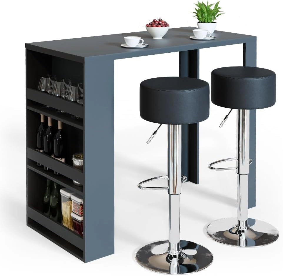 Tavolo bar alto, Antracite, 57 x 117 cm, con ripiani aperti per riporre utensili da cucina