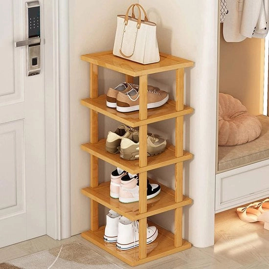 Scoiatoio per scarpe in bambù verticale - 5 livelli - spazievitore - stivabile - ingresso soggiorno - 25 x 23 x 77 cm