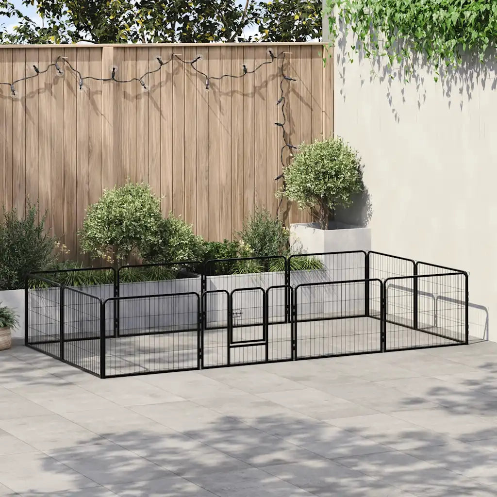 Box per Cani con 12 Pannelli in Acciaio 80x60 cm Nero 170573