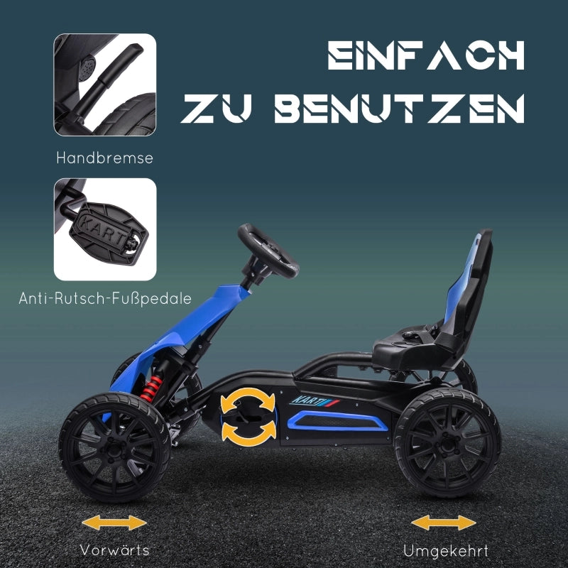 Go-kart a pedali con marcia avanti e indietro, per bambini dai 3 agli 8 anni, blu