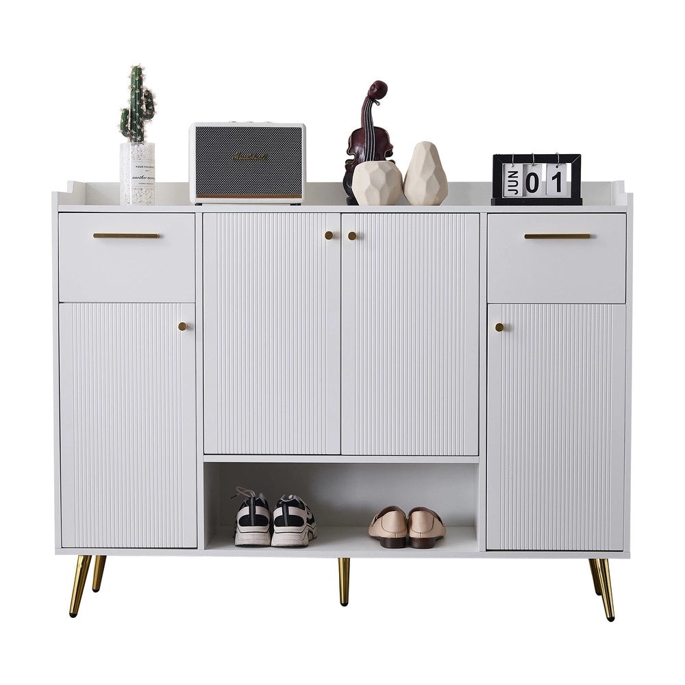 Scarpiera con 2 Cassetti e 4 Ante ¨C MINIMAL ¨C Bianco, Metallo, 130x37x100 cm