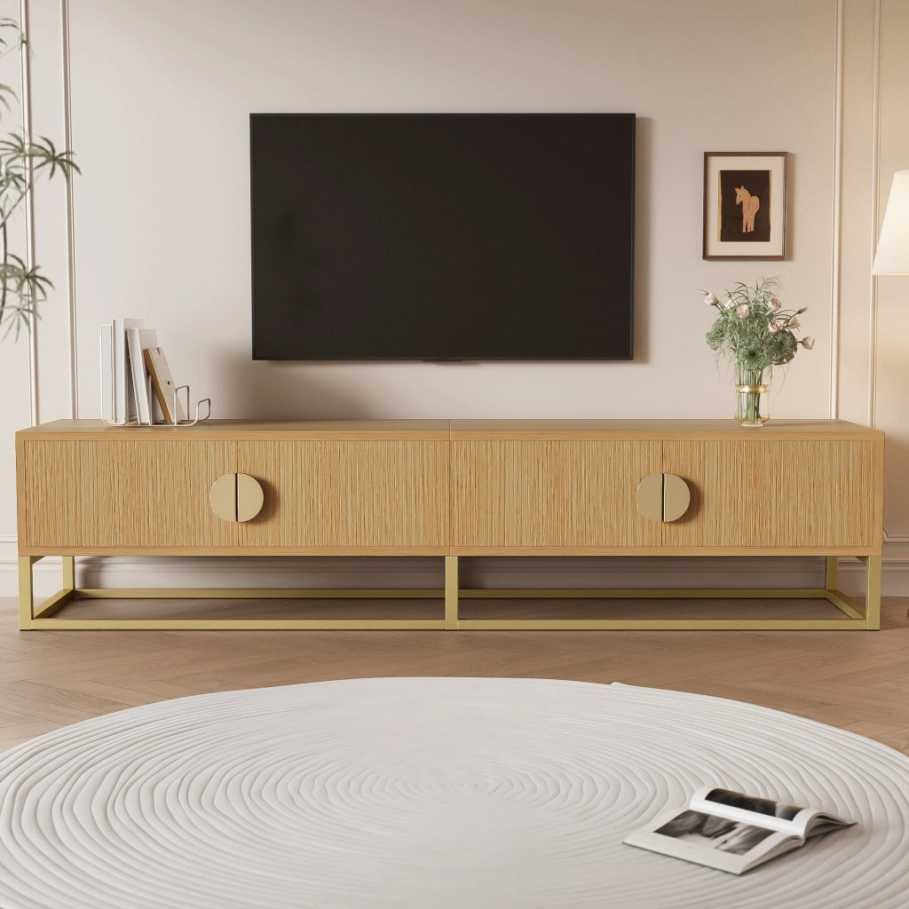 Mobile TV con 4 Ante e Cerniere Soft-Close; Finitura Effetto Legno e Dettagli Dorati; in MDF e Truciolare; 180??40??40 cm