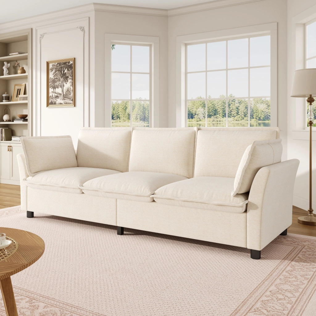 SOFA 3 posti 220x81x87 cm in Chenille Beige con 2 cuscini