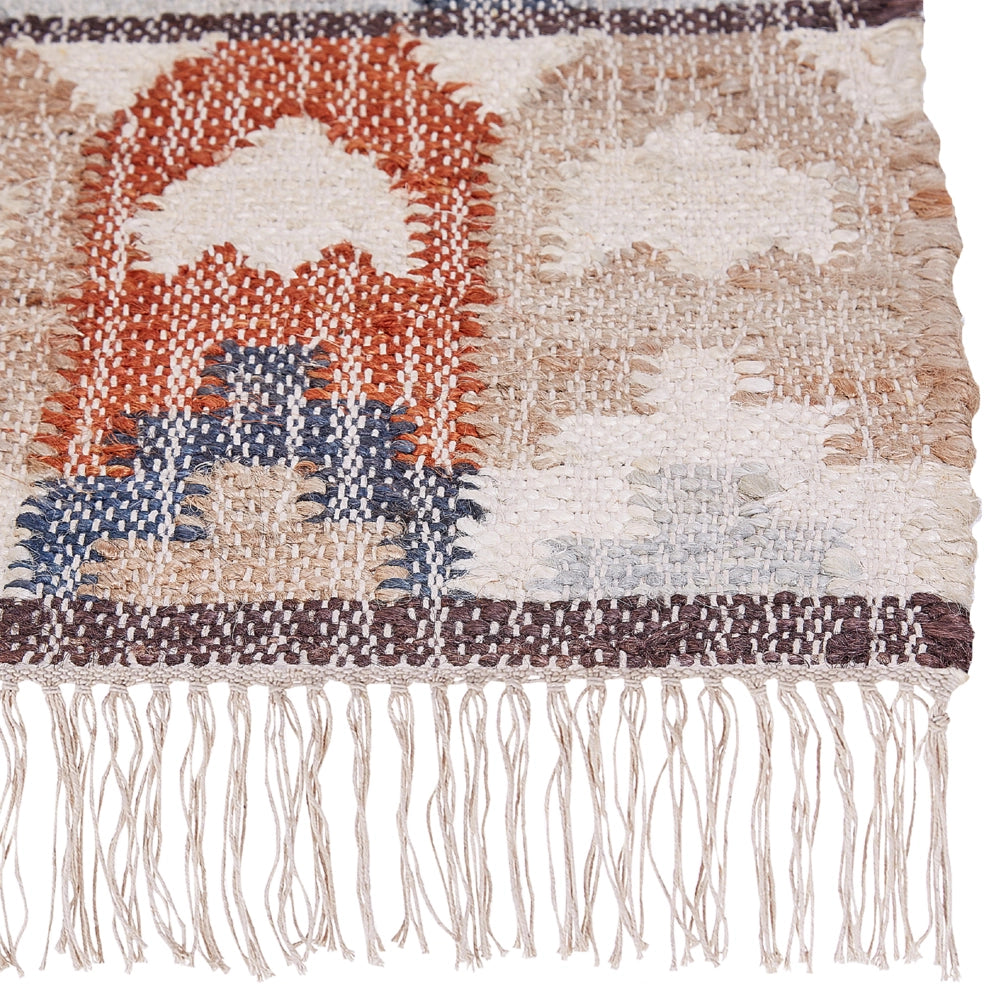 Tappeto in iuta multicolore 80 x 150 cm fatto a mano con motivo geometrico e nappe stile boho soggiorno camera da letto