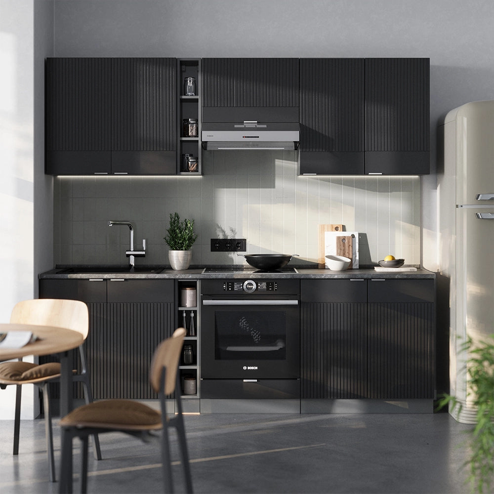 Cucina componibile Fame-Line Nero rigato/Antracite 235 cm, PL Marmo Vicco