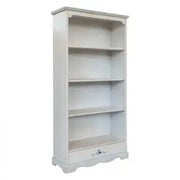 Libreria graffa in legno Shabby chic laccato bianco anticato decorato cuori filo azzurro