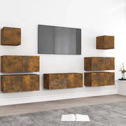 Set di Mobili Porta TV 7 pz Rovere Fumo in Legno Multistrato 3120287