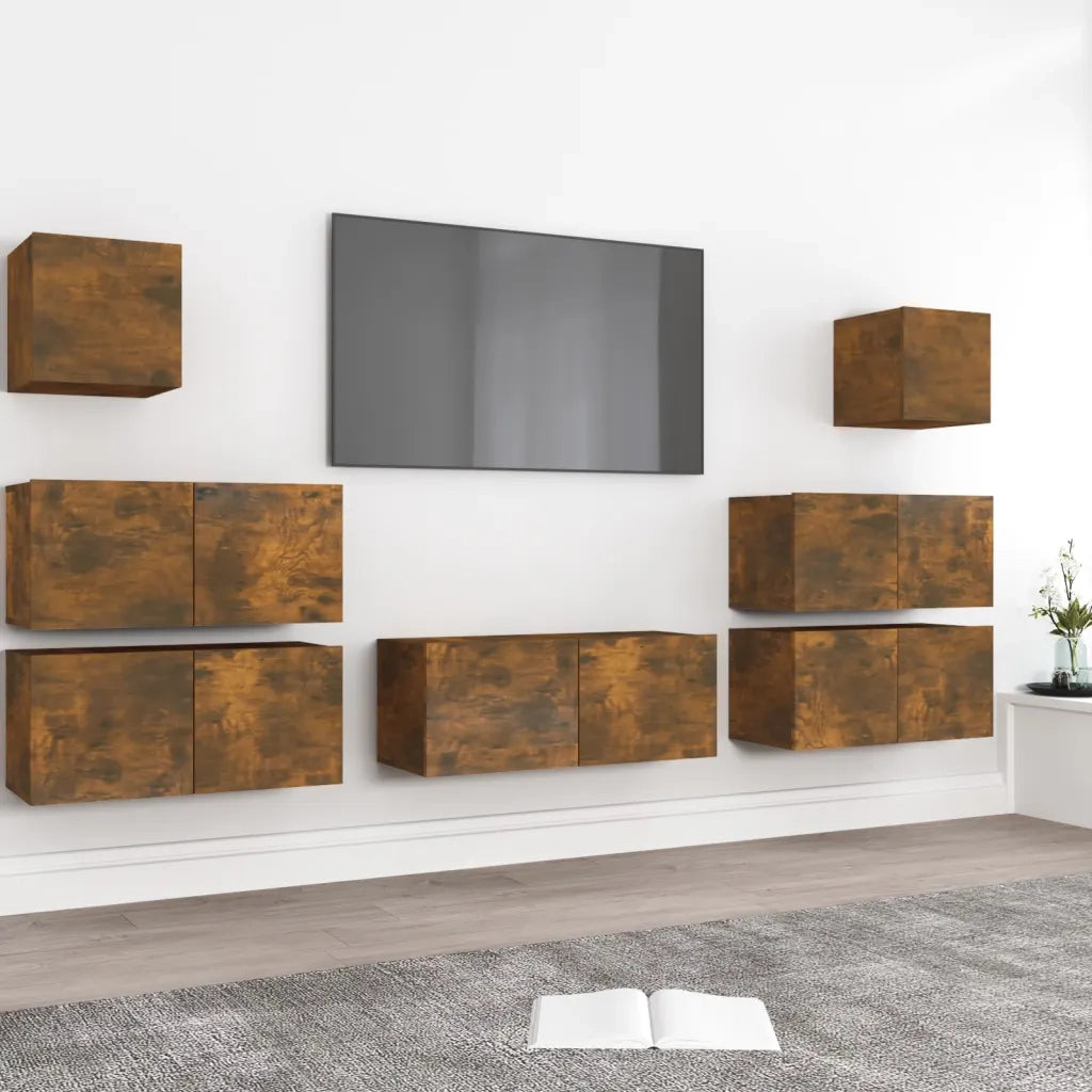 Set di Mobili Porta TV 7 pz Rovere Fumo in Legno Multistrato 3120287
