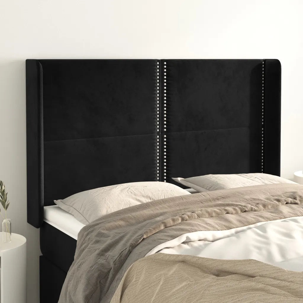 Testiera ad Orecchio Nera 147x16x118/128 cm in Velluto 3119490