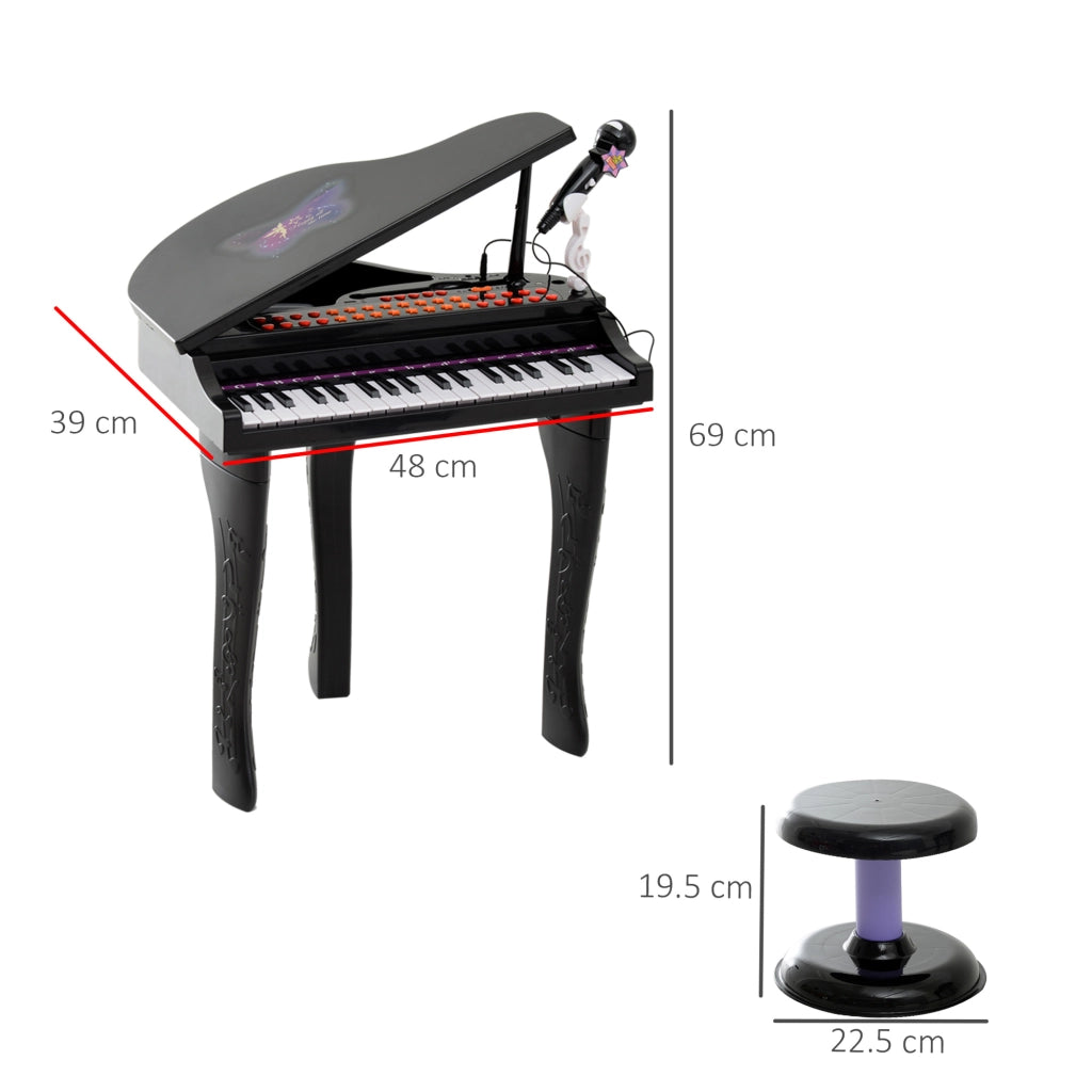 EasyComfort Pianoforte Elettrico Giocattolo Strumento Musicale per Bambini con 37 Tasti Microfono e Sgabello 48x39x69cm Nero