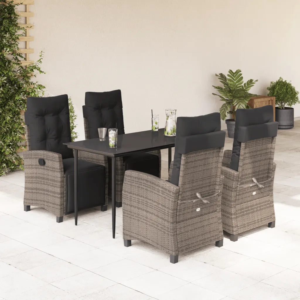 Set da Pranzo da Giardino 5 pz con Cuscini in Polyrattan Grigio