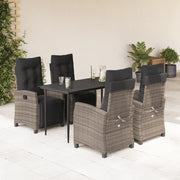 Set da Pranzo da Giardino 5 pz con Cuscini in Polyrattan Grigio