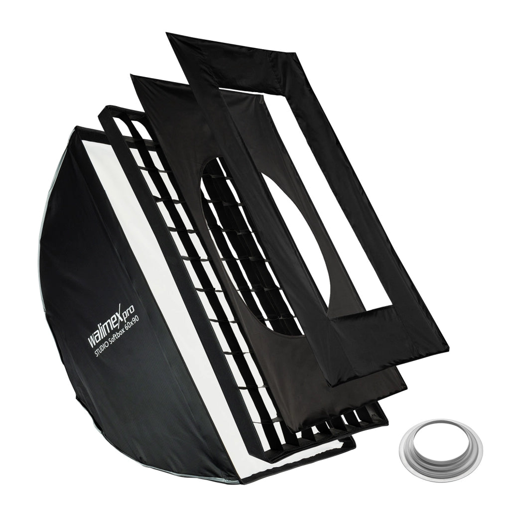 Studio Softbox 60x90cm + adattatore softbox per Hensel Expert, ruotabile a 360°, facile da montare grazie alla funzione ombrello, include griglia, maschere
