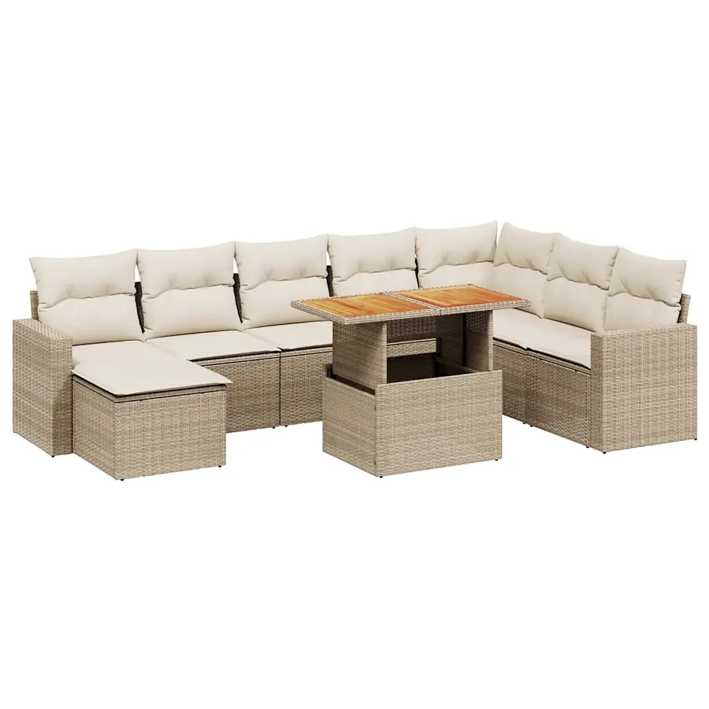 Set Divano da Giardino 9 pz con Cuscini Beige in Polyrattan 3271450