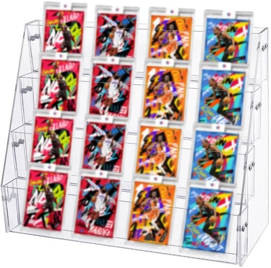 Display per Carte di Auguri e Carte da Gioco a 4 Livelli in Acciaio e Vetro Acrilico