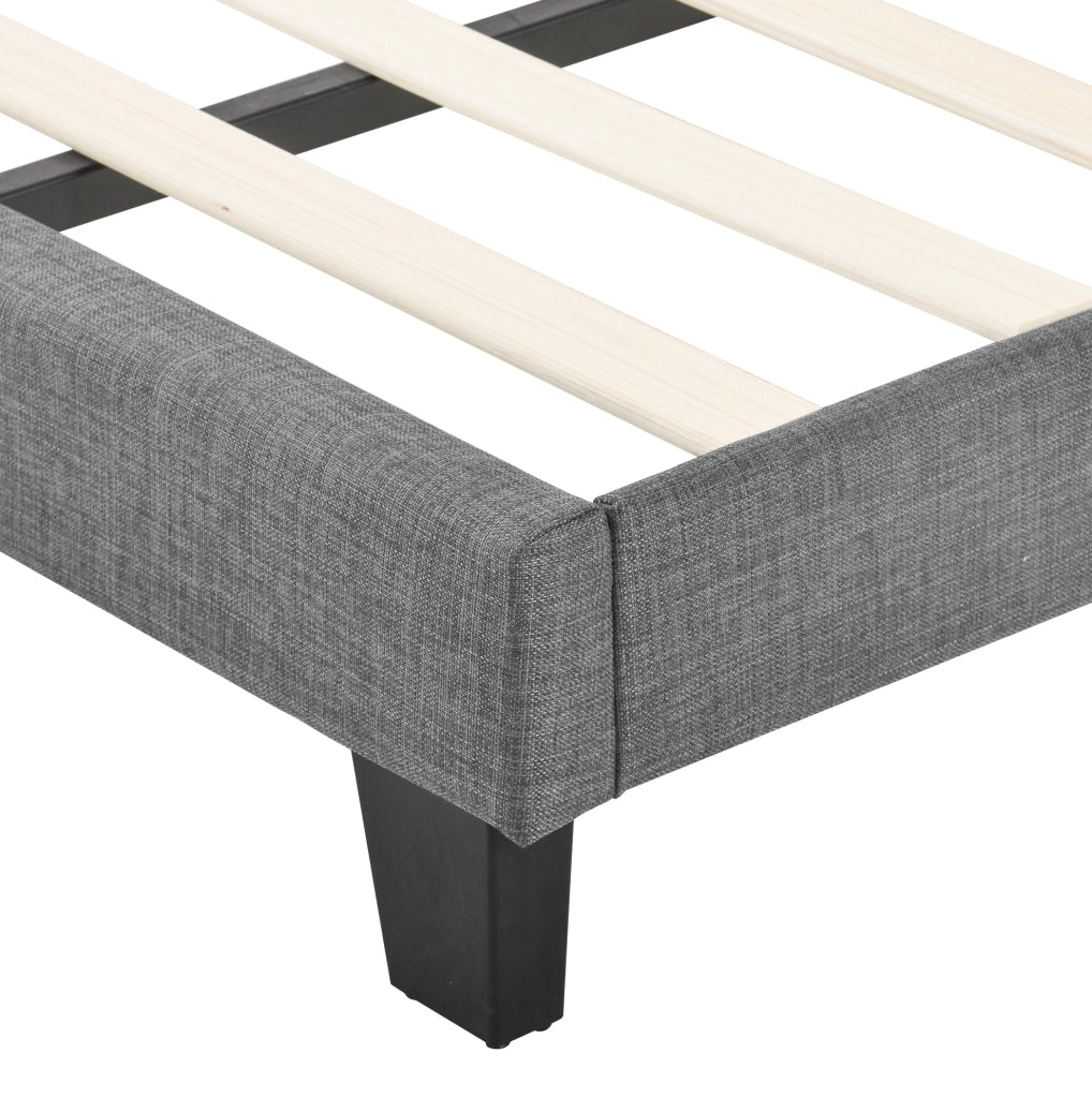 Letto singolo 90x200 cm con testiera imbottita e rete a doghe; tessuto grigio