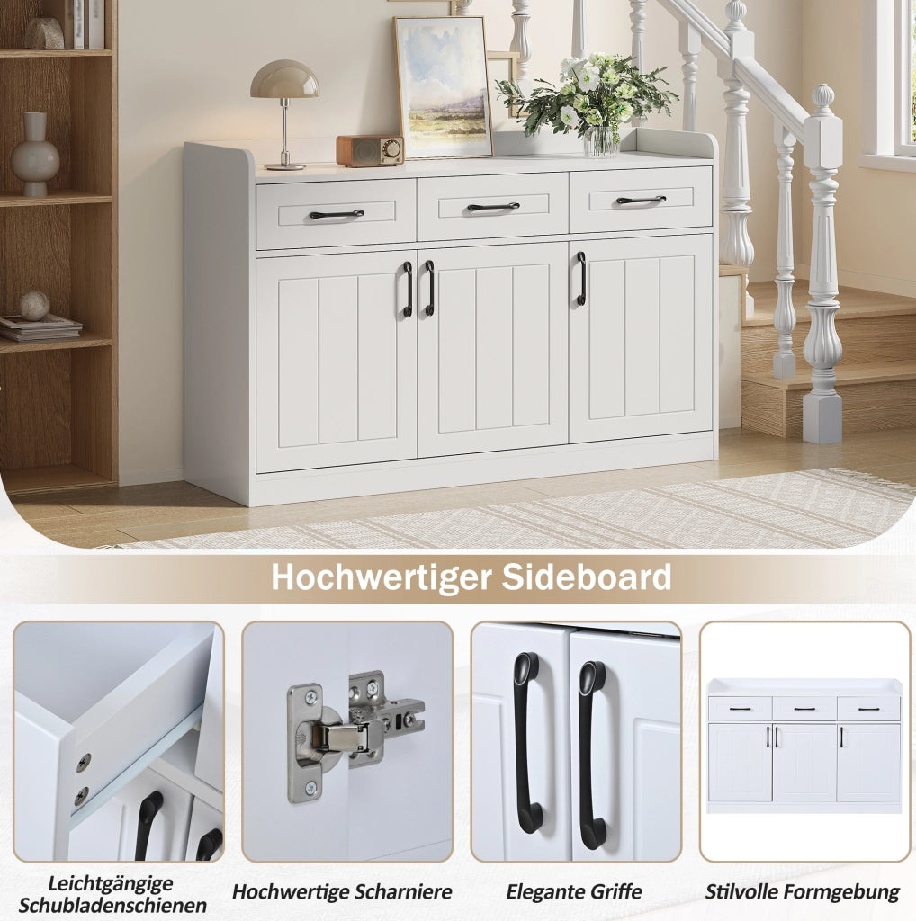 Sideboard bianco 120x35x80 cm con 3 ante e 3 cassetti