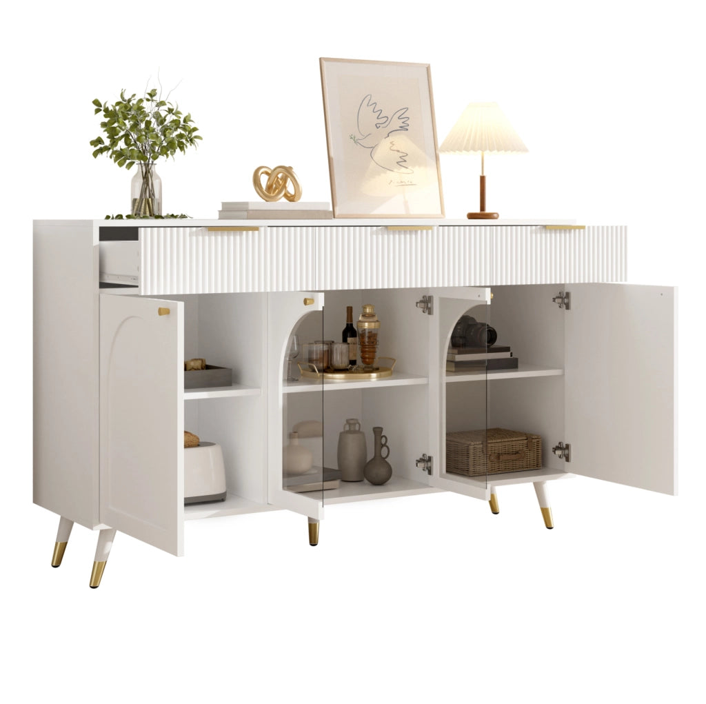 Credenza 4 ante e 3 cassetti con inserti in acrilico; bianca; 140x40x85;5 cm