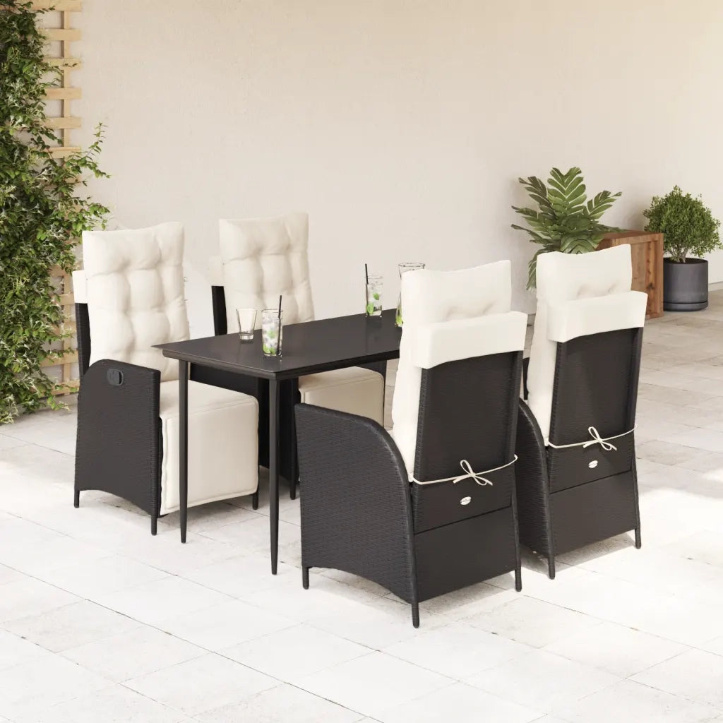 Set da Pranzo da Giardino 5 pz Nero con Cuscini in Polyrattan 3213380