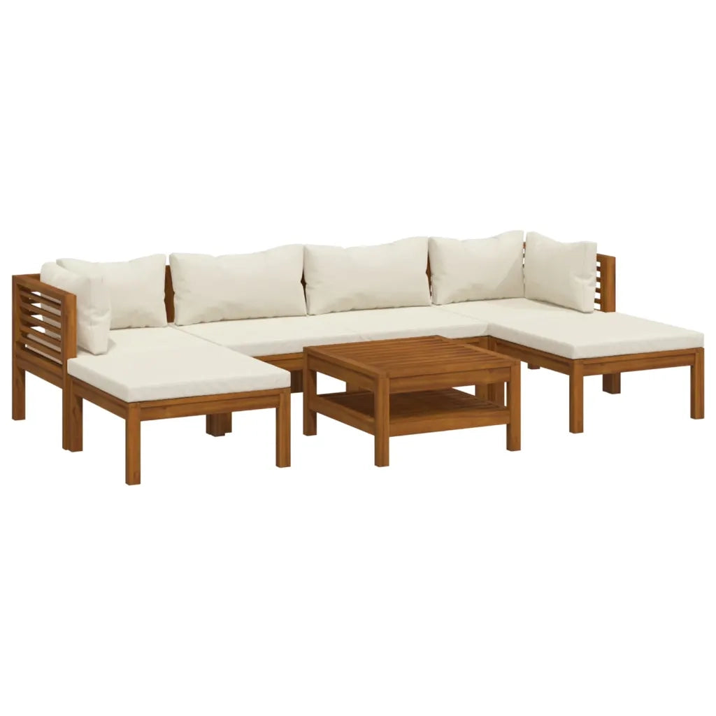 Set Divani da Giardino 7 pz con Cuscini Crema in Legno Acacia cod mxl 38171