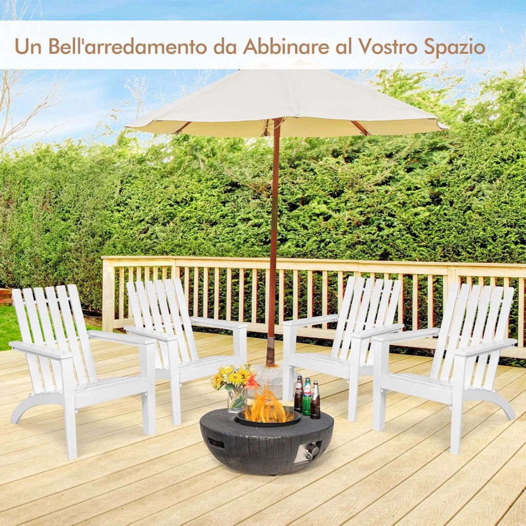 Sedia da Giardino in Legno, Poltrona Esterno Schienale, Sedia Adirondack per Cortile, Piscina, Balcone e Giardino, Capacità di Carico 160 kg, 73 x 68 x 85 cm (Bianco)