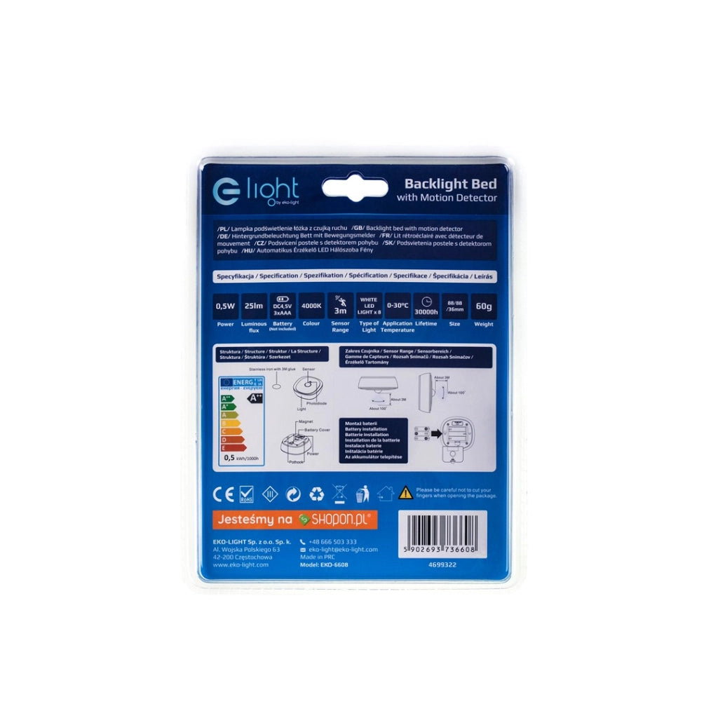 Lampada sottoletto LED sensore 0,5W batterie AAA Eko-Light